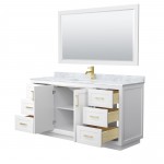 Miranda 66" Single Vanity in White, Top, Square Brushed Gold Trim, 58" Mirror