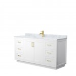 Miranda 66" Single Vanity in White, Top, Square Sink, Brushed Gold Trim