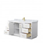 Miranda 66" Single Vanity in White, Top, Square Sink, Brushed Gold Trim