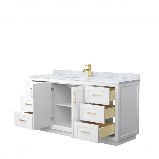 Miranda 66" Single Vanity in White, Top, Square Sink, Brushed Gold Trim