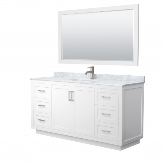 Miranda 66" Single Vanity in White, Top, Square Brushed Nickel Trim, 58" Mirror