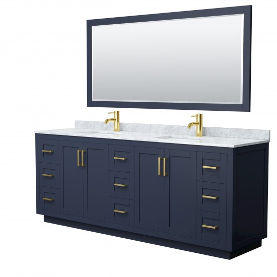 Miranda 84" Double Vanity in Dark Blue, Top, Gold Trim, 70" Mirror