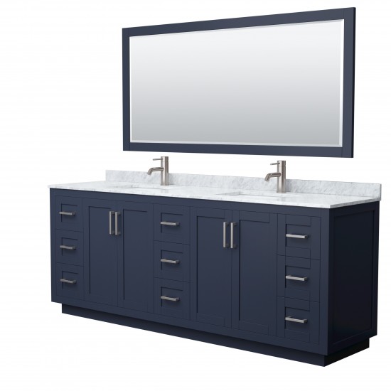 Miranda 84" Double Vanity in Dark Blue, Top, Nickel Trim, 70" Mirror