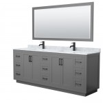 Miranda 84" Double Vanity in Dark Gray, Top, Square Matte Black Trim, 70" Mirror