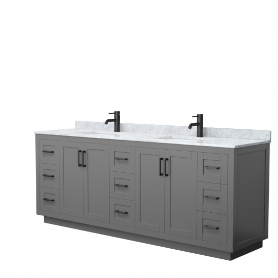 Miranda 84" Double Vanity in Dark Gray, Top, Square Sinks, Matte Black Trim