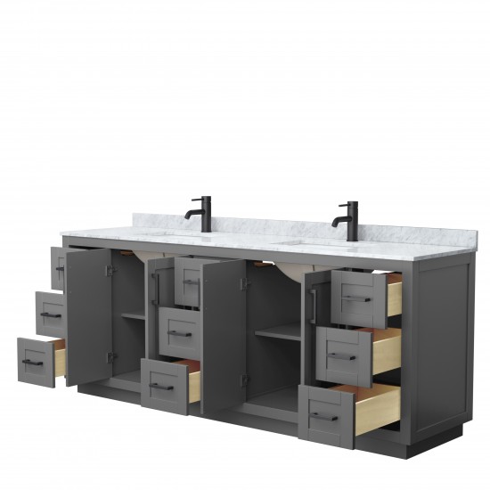 Miranda 84" Double Vanity in Dark Gray, Top, Square Sinks, Matte Black Trim