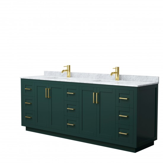 Miranda 84" Double Vanity in Green, Top, Square Sinks, Brushed Gold Trim