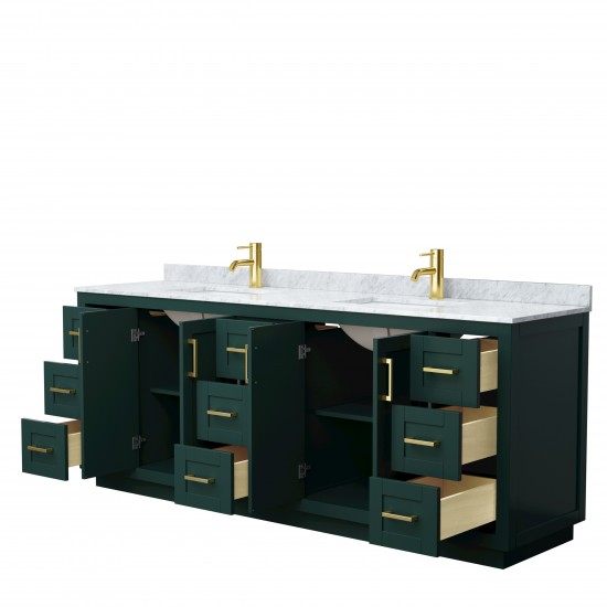 Miranda 84" Double Vanity in Green, Top, Square Sinks, Brushed Gold Trim