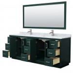 Miranda 84" Double Vanity in Green, Top, Square Brushed Nickel Trim, 70" Mirror