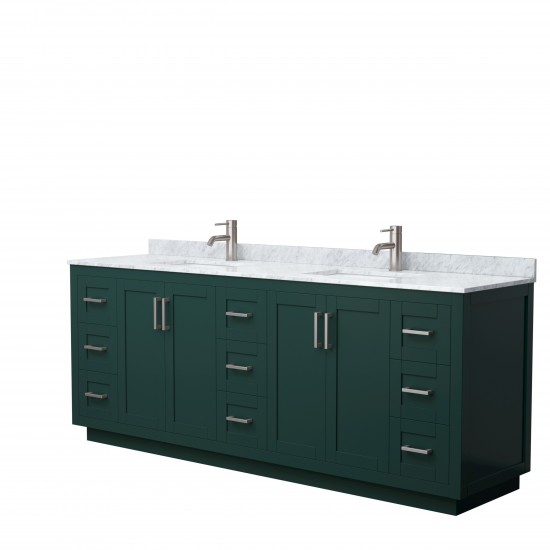 Miranda 84" Double Vanity in Green, Top, Square Sinks, Brushed Nickel Trim