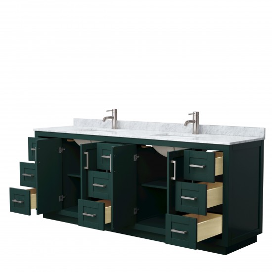 Miranda 84" Double Vanity in Green, Top, Square Sinks, Brushed Nickel Trim