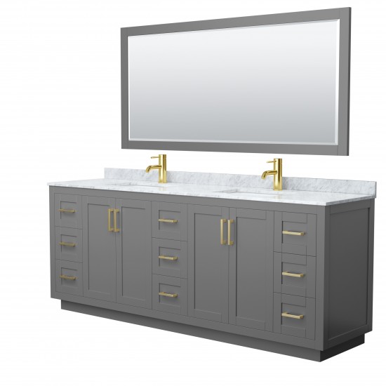 Miranda 84" Double Vanity in Dark Gray, Top, Gold Trim, 70" Mirror