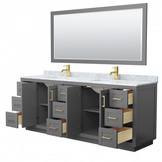 Miranda 84" Double Vanity in Dark Gray, Top, Gold Trim, 70" Mirror