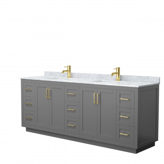 Miranda 84" Double Vanity in Dark Gray, Top, Square Sinks, Brushed Gold Trim