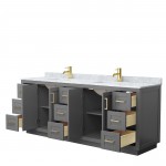 Miranda 84" Double Vanity in Dark Gray, Top, Square Sinks, Brushed Gold Trim