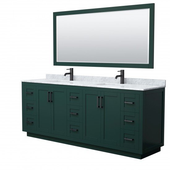 Miranda 84" Double Vanity in Green, Top, Square Matte Black Trim, 70" Mirror