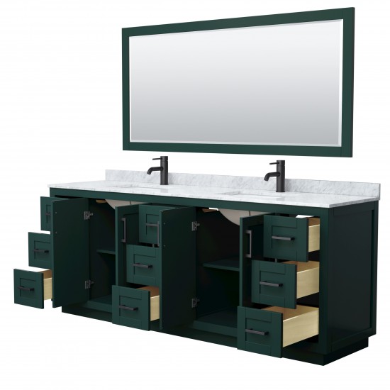 Miranda 84" Double Vanity in Green, Top, Square Matte Black Trim, 70" Mirror