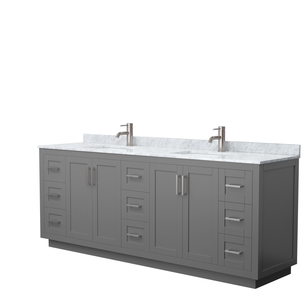 Miranda 84" Double Vanity in Dark Gray, Top, Square Sinks, Brushed Nickel Trim Miranda 84" Double Vanity in Dark Gray, Top, Square Sinks, Brushed Nickel Trim