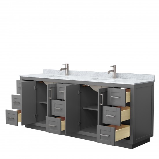 Miranda 84" Double Vanity in Dark Gray, Top, Square Sinks, Brushed Nickel Trim