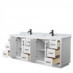 Miranda 84" Double Vanity in White, Top, Square Sinks, Matte Black Trim