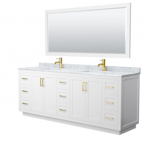 Miranda 84" Double Vanity in White, Top, Square Brushed Gold Trim, 70" Mirror