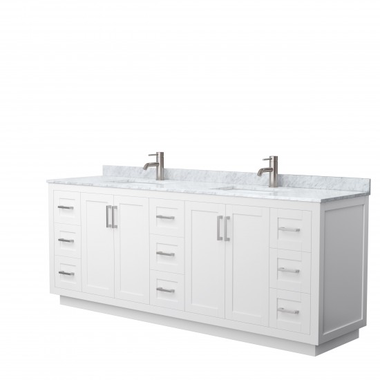 Miranda 84" Double Vanity in White, Top, Square Sinks, Brushed Nickel Trim