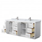 Miranda 84" Double Vanity in White, Top, Square Sinks, Brushed Nickel Trim