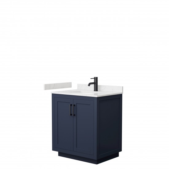 Miranda 30" Single Vanity in Dark Blue, Carrara Cultured Marble Top, Black Trim