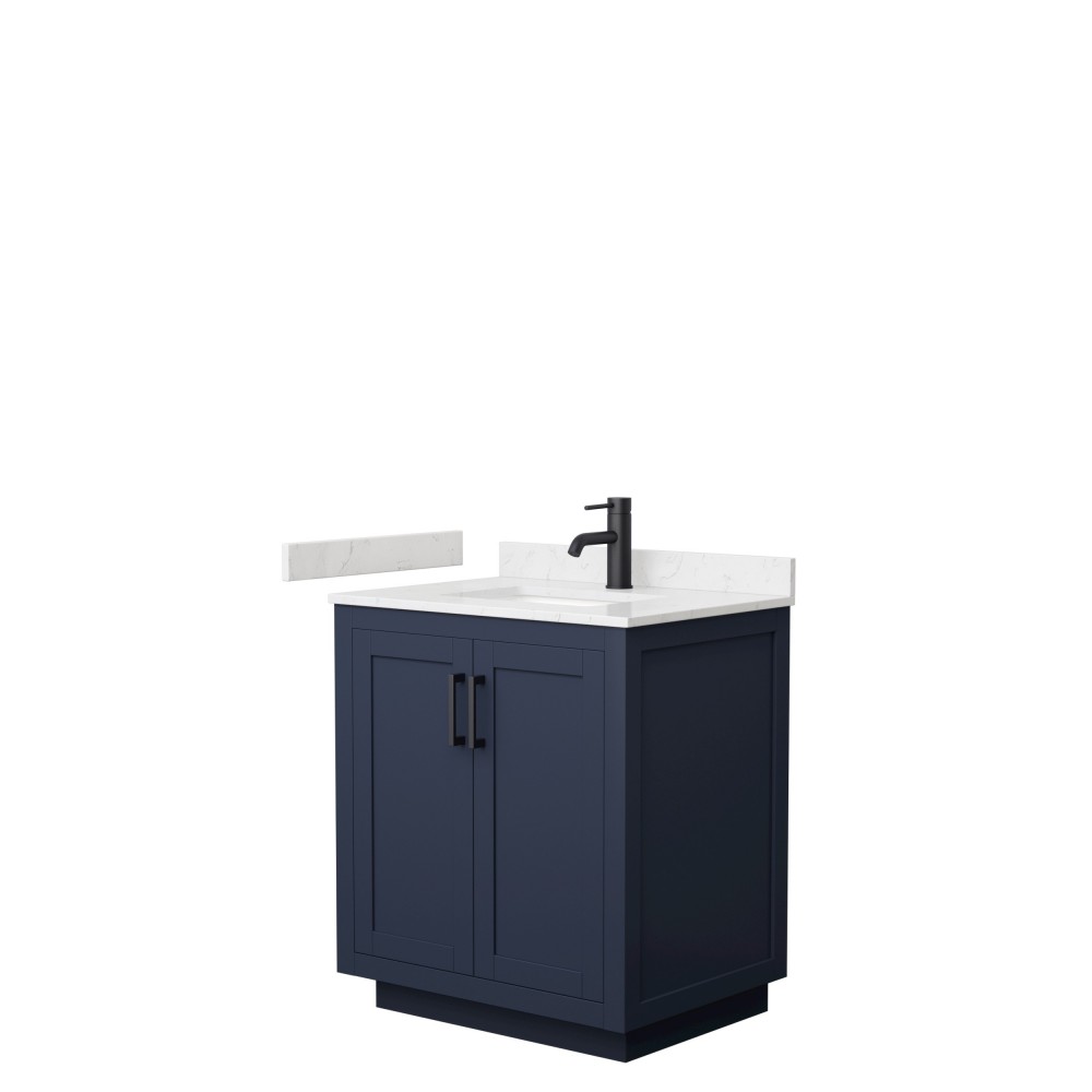 Miranda 30" Single Vanity in Dark Blue, Carrara Cultured Marble Top, Black Trim