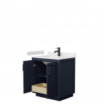 Miranda 30" Single Vanity in Dark Blue, Carrara Cultured Marble Top, Black Trim