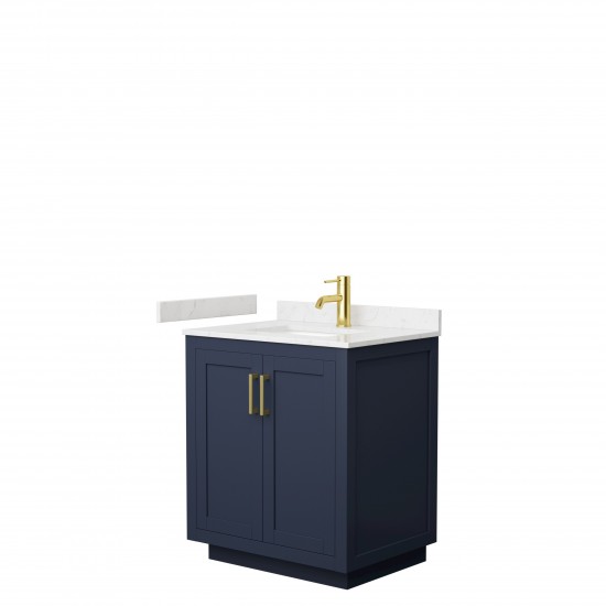 Miranda 30" Single Vanity in Dark Blue, Carrara Cultured Marble Top, Gold Trim