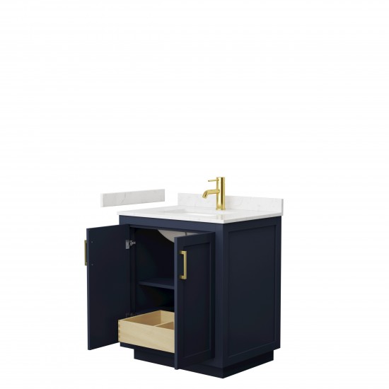 Miranda 30" Single Vanity in Dark Blue, Carrara Cultured Marble Top, Gold Trim