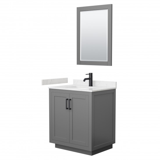 Miranda 30" Dark Gray Single Vanity, Carrara Marble Top, Black Trim, 24" Mirror