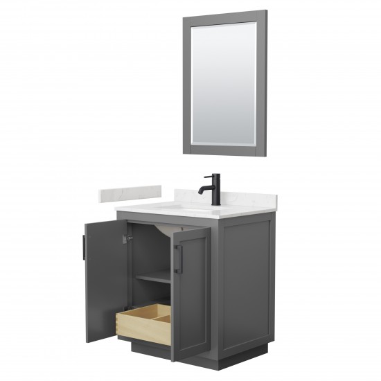 Miranda 30" Dark Gray Single Vanity, Carrara Marble Top, Black Trim, 24" Mirror