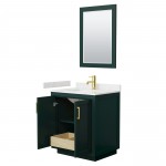 Miranda 30" Single Vanity in Green, Carrara Marble Top, Gold Trim, 24" Mirror