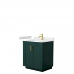 Miranda 30" Single Vanity in Green, Carrara Cultured Marble Top, Gold Trim