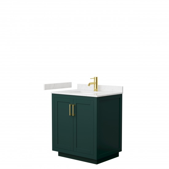 Miranda 30" Single Vanity in Green, Carrara Cultured Marble Top, Gold Trim