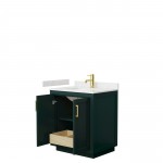 Miranda 30" Single Vanity in Green, Carrara Cultured Marble Top, Gold Trim