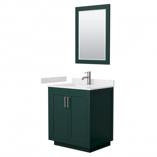 Miranda 30" Single Vanity in Green, Carrara Marble Top, Nickel Trim, 24" Mirror