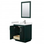 Miranda 30" Single Vanity in Green, Carrara Marble Top, Nickel Trim, 24" Mirror