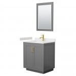 Miranda 30" Dark Gray Single Vanity, Carrara Marble Top, Gold Trim, 24" Mirror