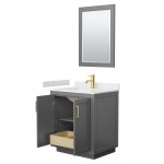 Miranda 30" Dark Gray Single Vanity, Carrara Marble Top, Gold Trim, 24" Mirror