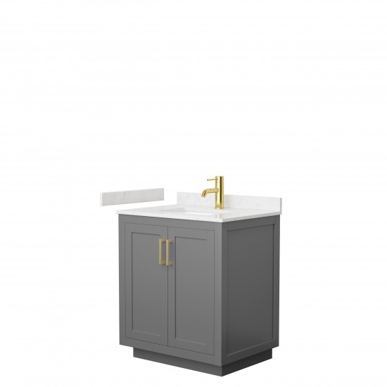 Miranda 30" Single Vanity in Dark Gray, Carrara Cultured Marble Top, Gold Trim