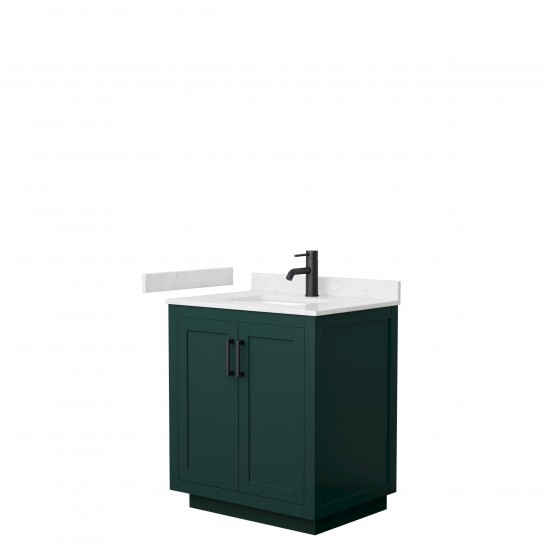 Miranda 30" Single Vanity in Green, Carrara Cultured Marble Top, Black Trim