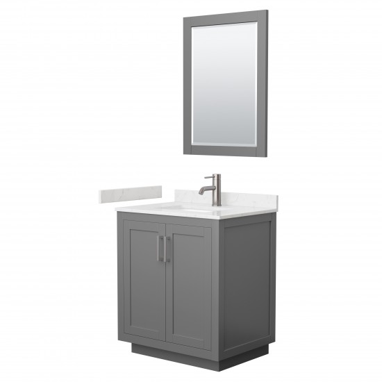 Miranda 30" Dark Gray Single Vanity, Carrara Marble Top, Nickel Trim, 24" Mirror