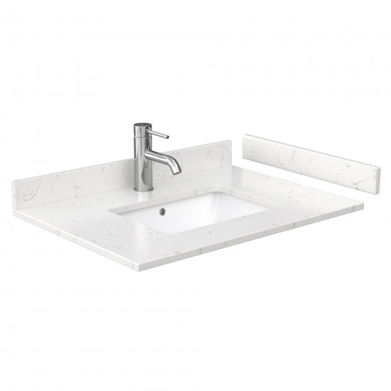 Miranda 30" Single Vanity in White, Carrara Marble Top, Black Trim, 24" Mirror