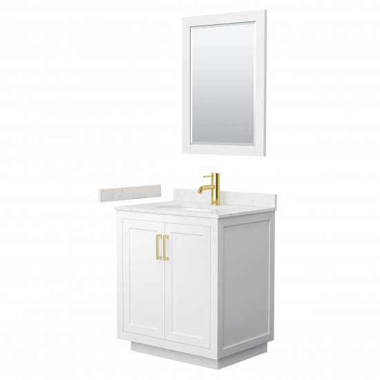 Miranda 30" Single Vanity in White, Carrara Marble Top, Gold Trim, 24" Mirror