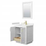 Miranda 30" Single Vanity in White, Carrara Marble Top, Gold Trim, 24" Mirror