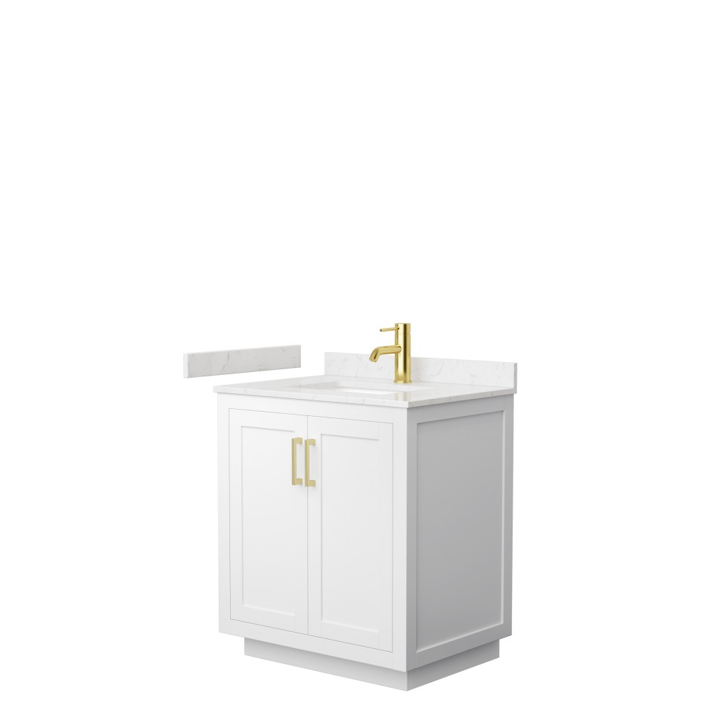 Miranda 30" Single Vanity in White, Carrara Cultured Marble Top, Gold Trim