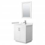 Miranda 30" Single Vanity in White, Carrara Marble Top, Nickel Trim, 24" Mirror